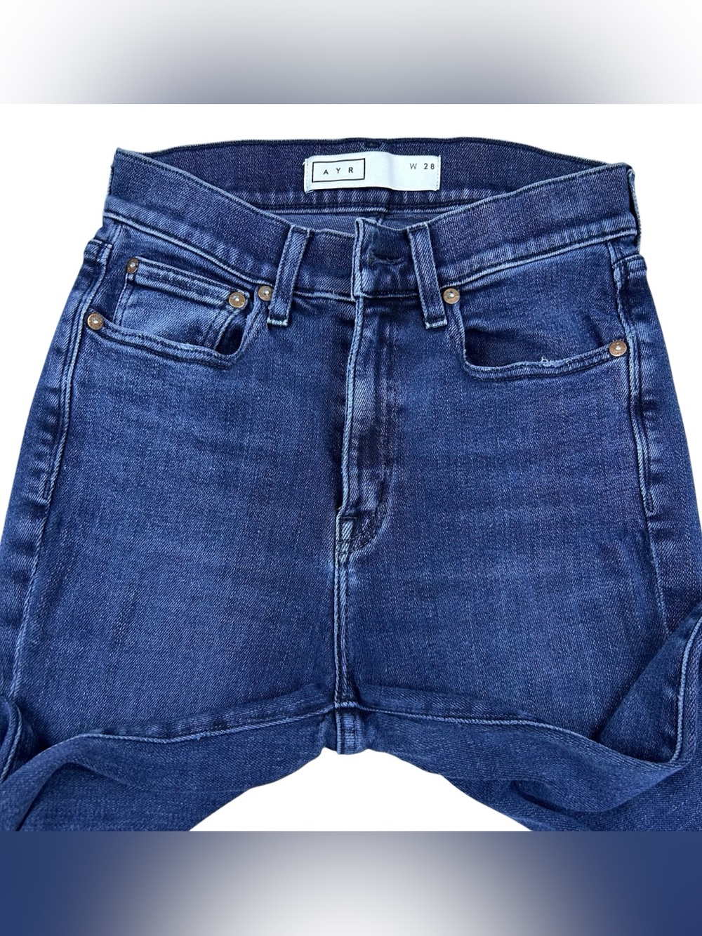 AYR Superba High Rise Straight Leg Jeans Size 28 Stretch Raw Hem Blue Denim - Picture 10 of 16